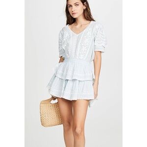 LoveShackFancy /Marissa Riviera Floral Embroidered Puff Sleeve V-Neck Mini Dress